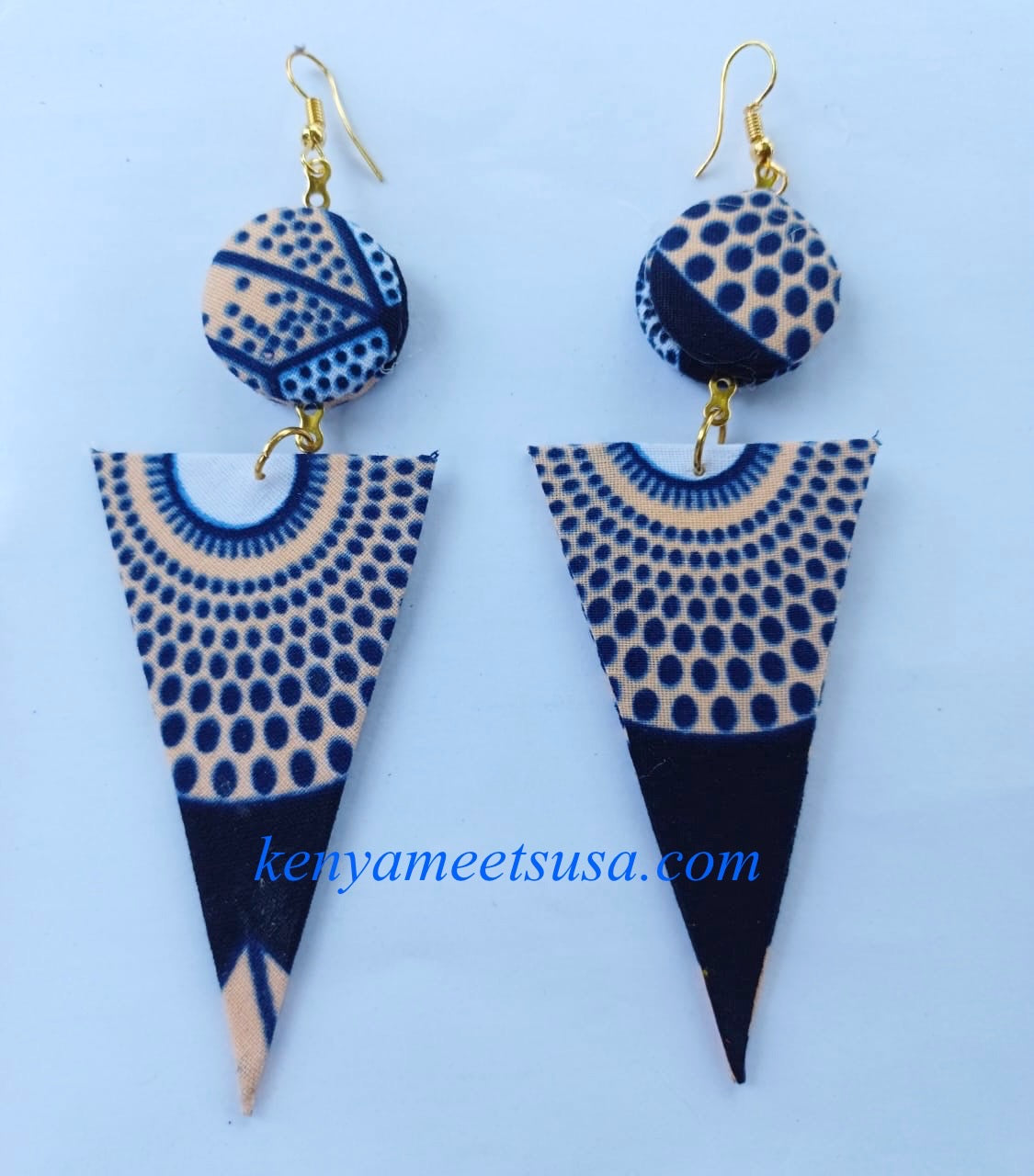 Handmade Fabric Button & Triangle Dangle Earrings