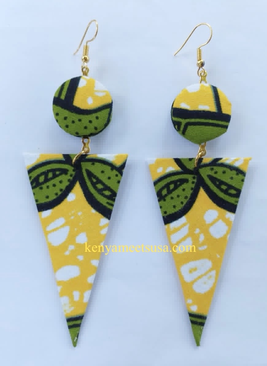 Handmade Fabric Button & Triangle Dangle Earrings