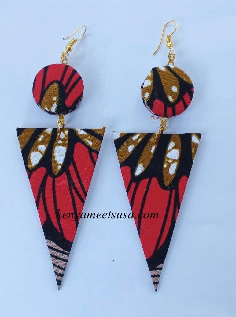 Handmade Fabric Button & Triangle Dangle Earrings