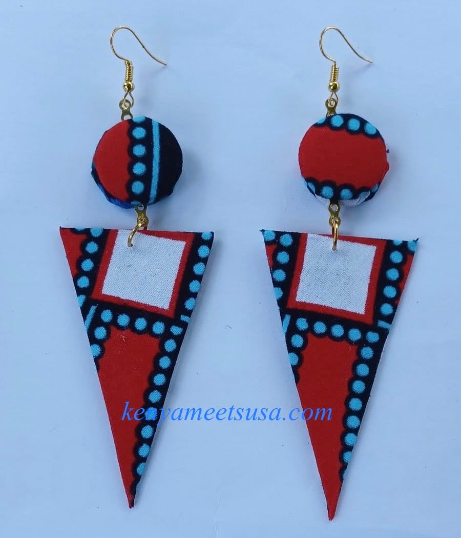 Handmade Fabric Button & Triangle Dangle Earrings
