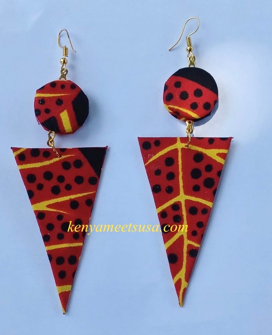Handmade Fabric Button & Triangle Dangle Earrings