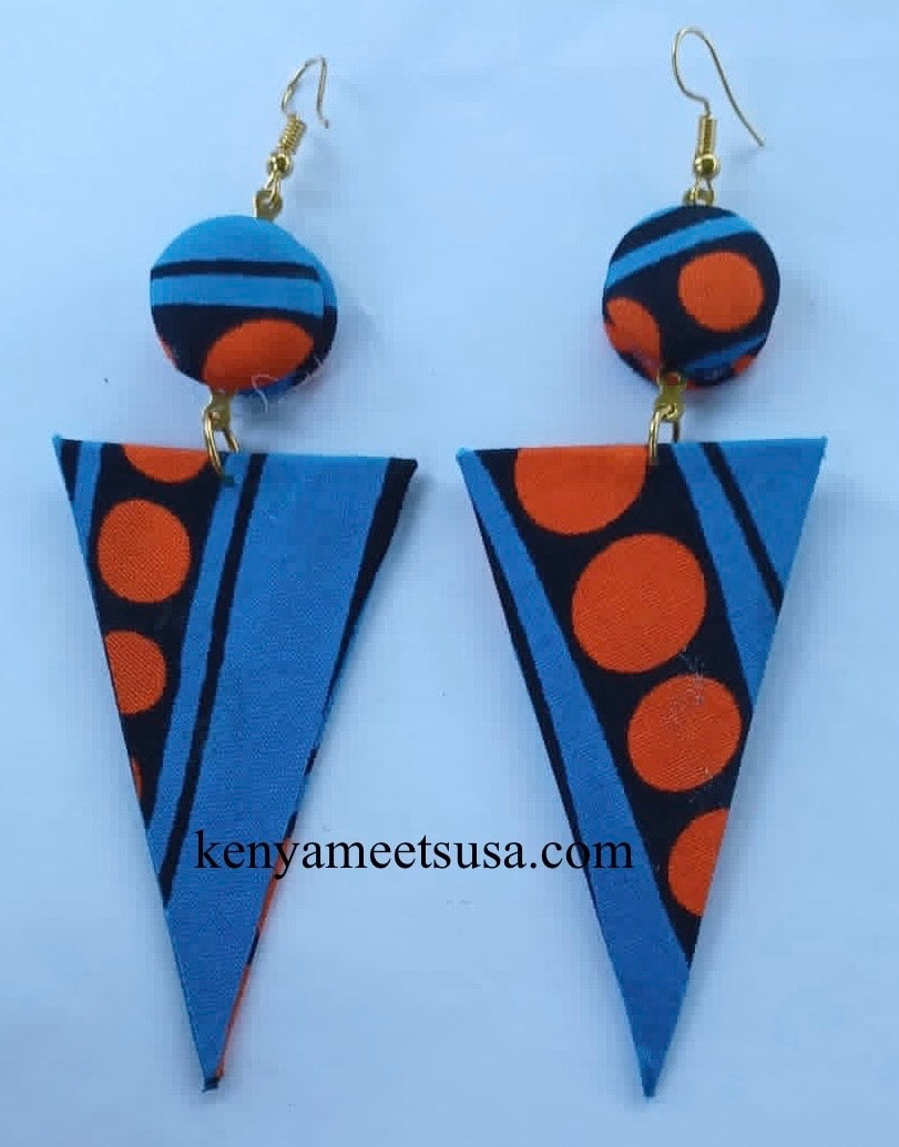 Handmade Fabric Button & Triangle Dangle Earrings