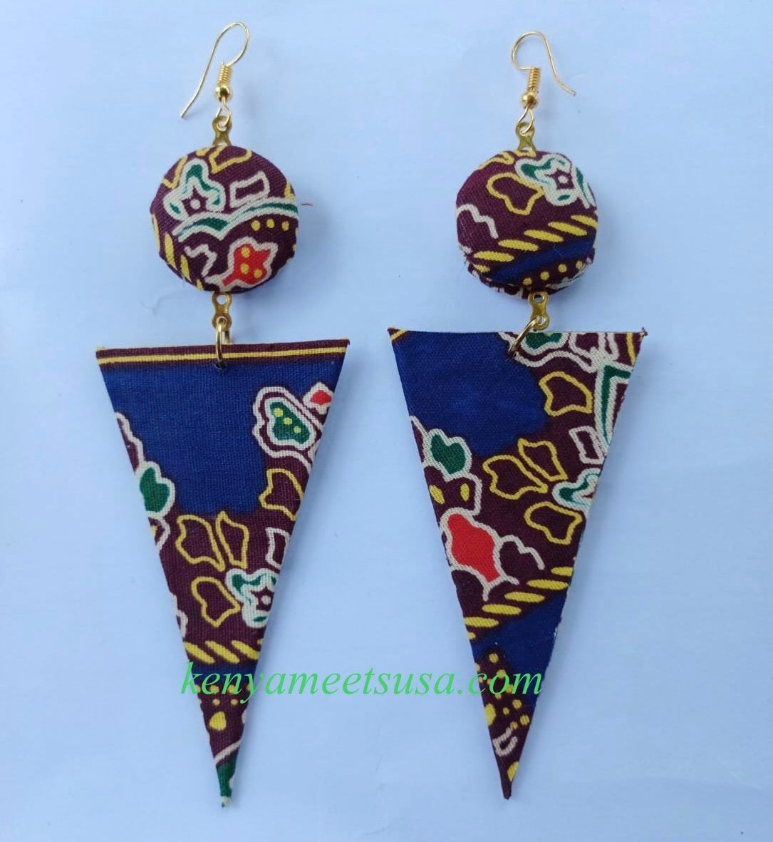 Handmade Fabric Button & Triangle Dangle Earrings