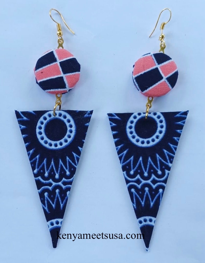 Handmade Fabric Button & Triangle Dangle Earrings