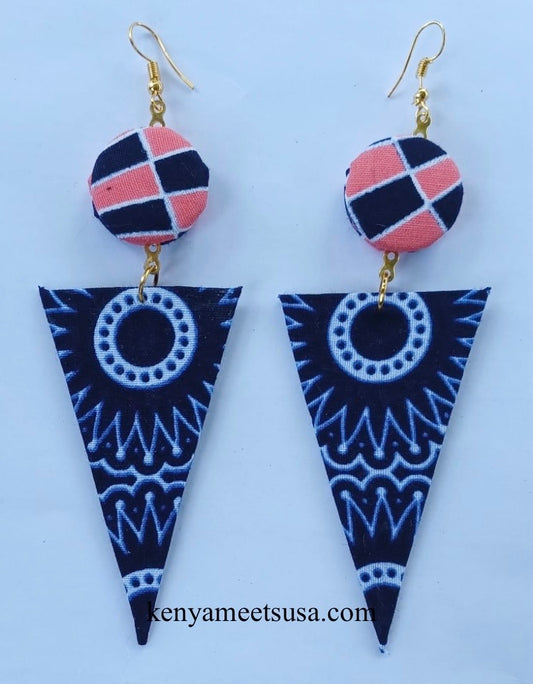 Handmade Fabric Button & Triangle Dangle Earrings