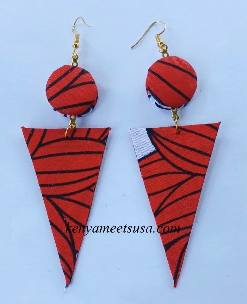 Handmade Fabric Button & Triangle Dangle Earrings