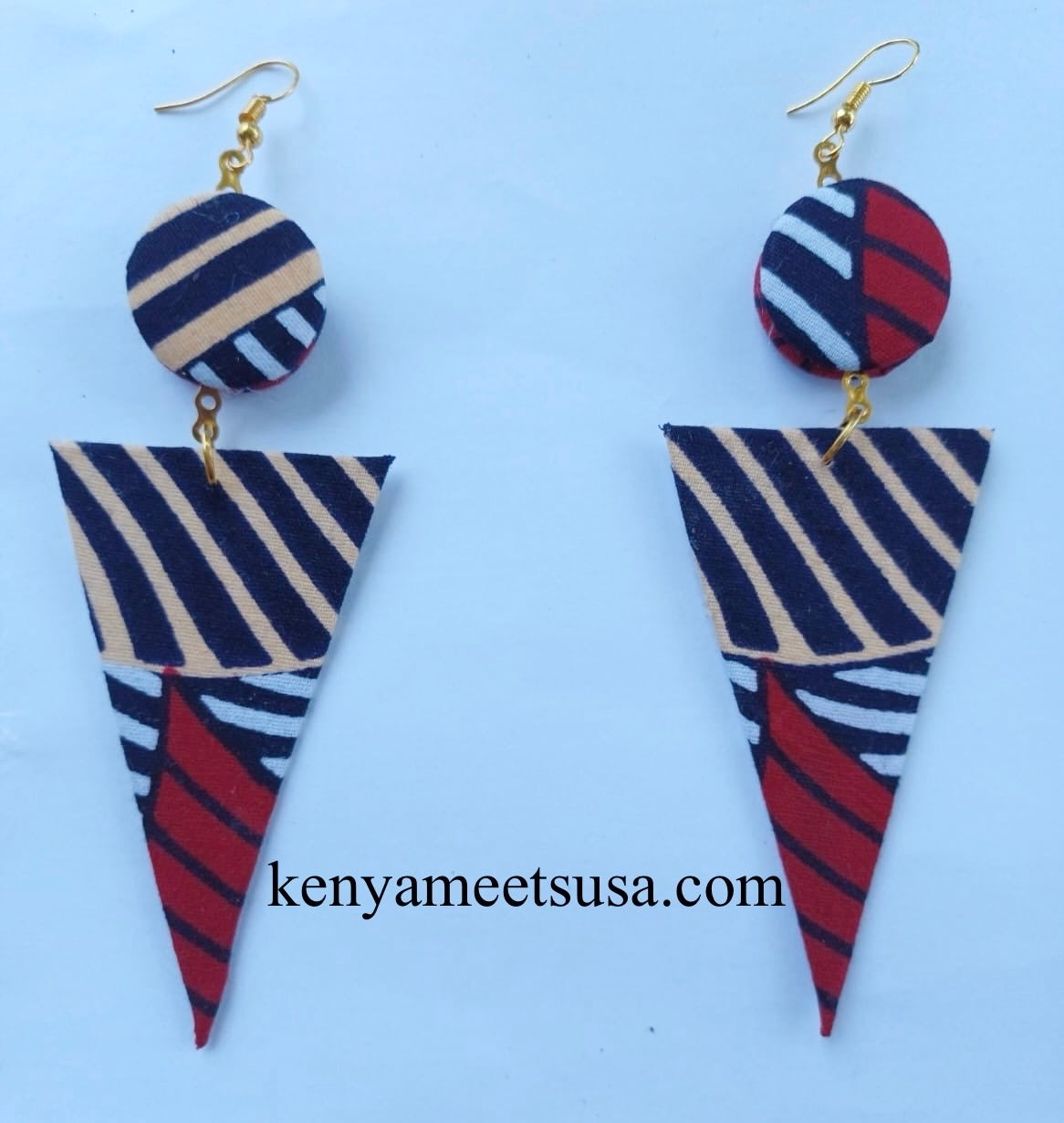 Handmade Fabric Button & Triangle Dangle Earrings