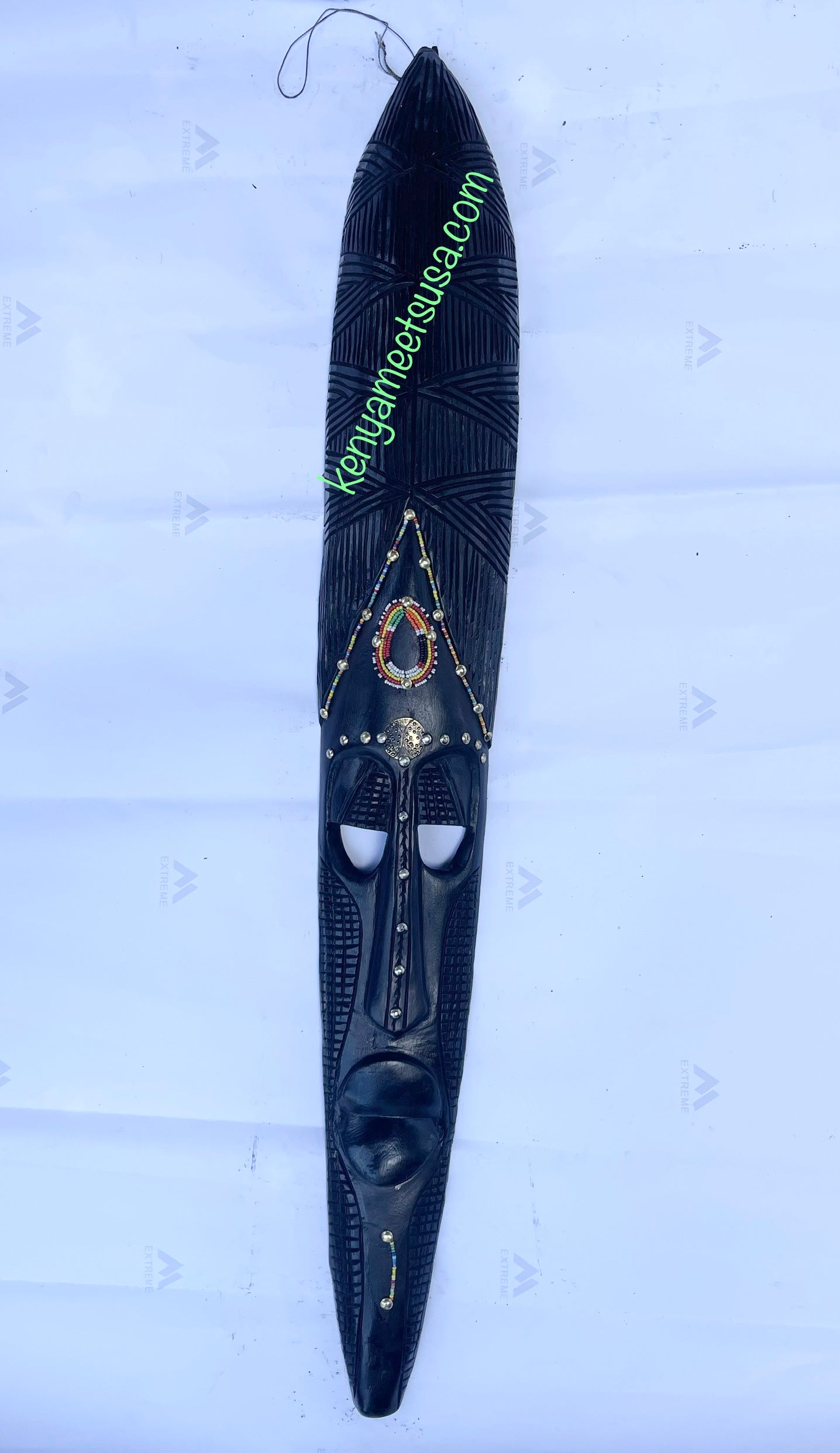 Black Tribal Mask with Triangle Beaded Forehead
