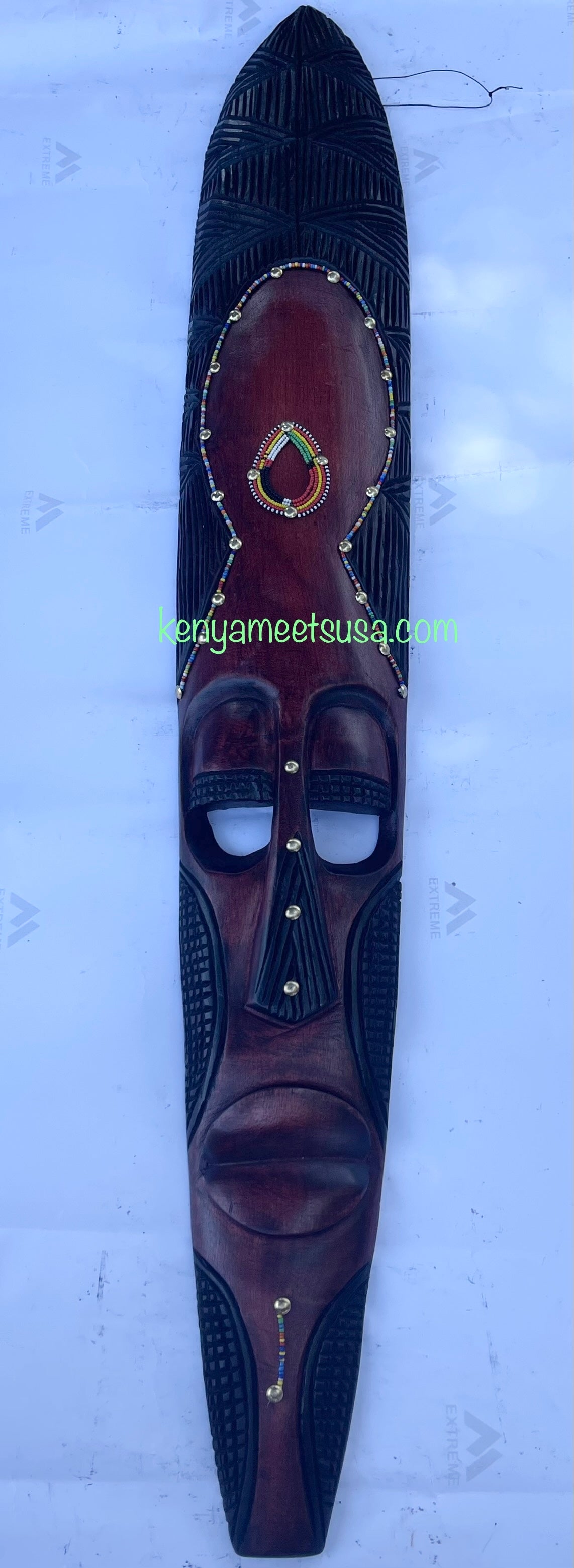 Ember Crown Beaded Kenyan Tribal Mask in Jacaranda Wood