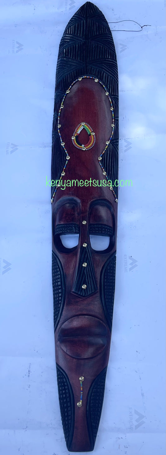 Ember Crown Beaded Kenyan Tribal Mask in Jacaranda Wood