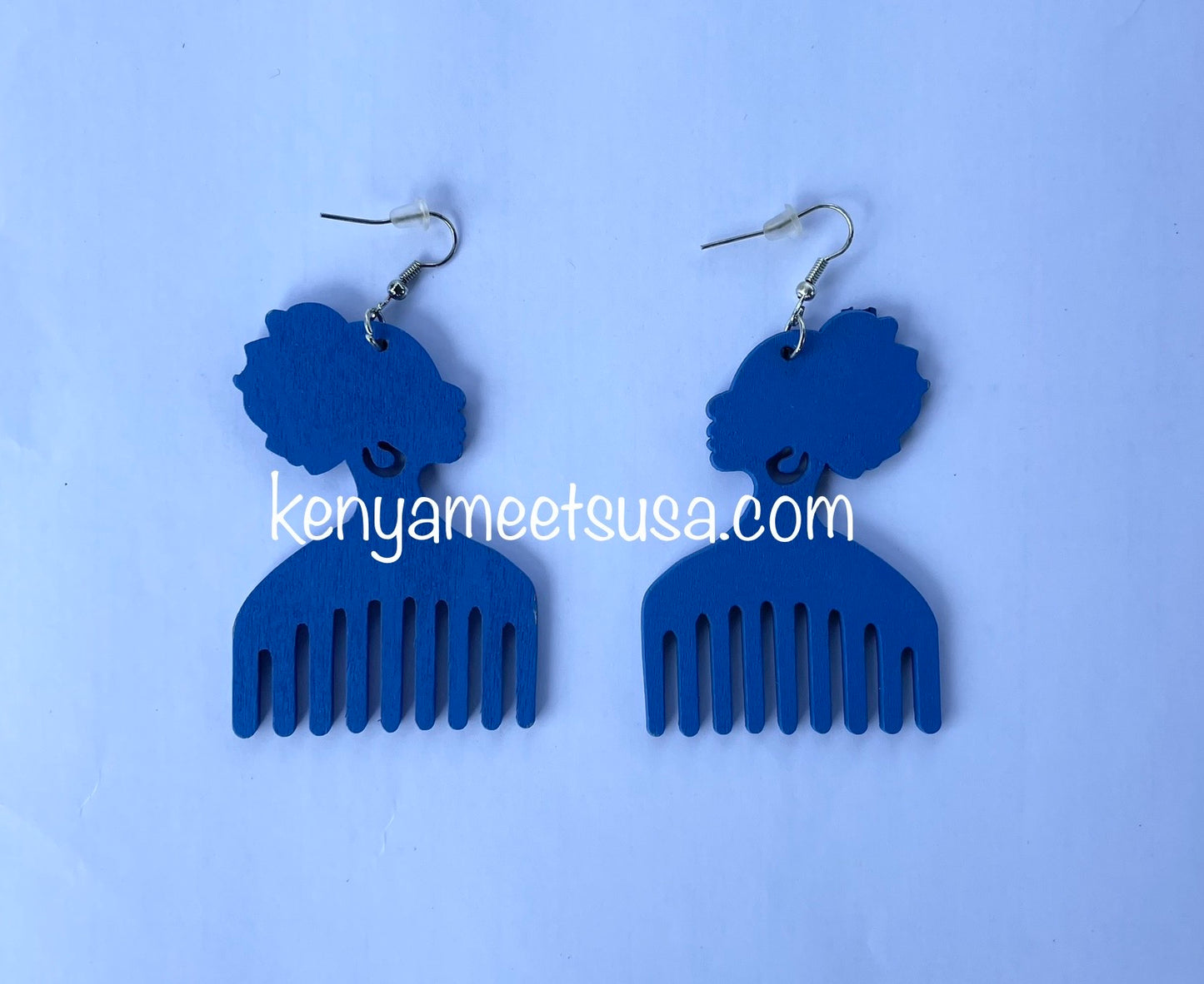 Wooden Afro Comb Drop Earrings