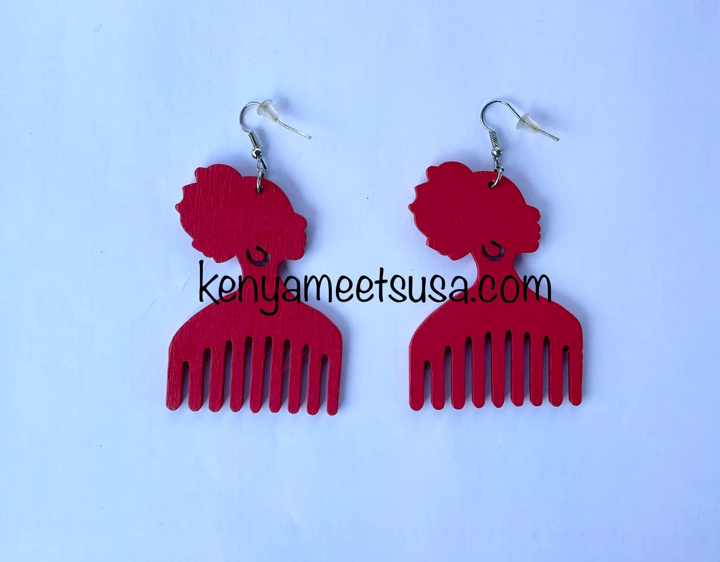 Wooden Afro Comb Drop Earrings