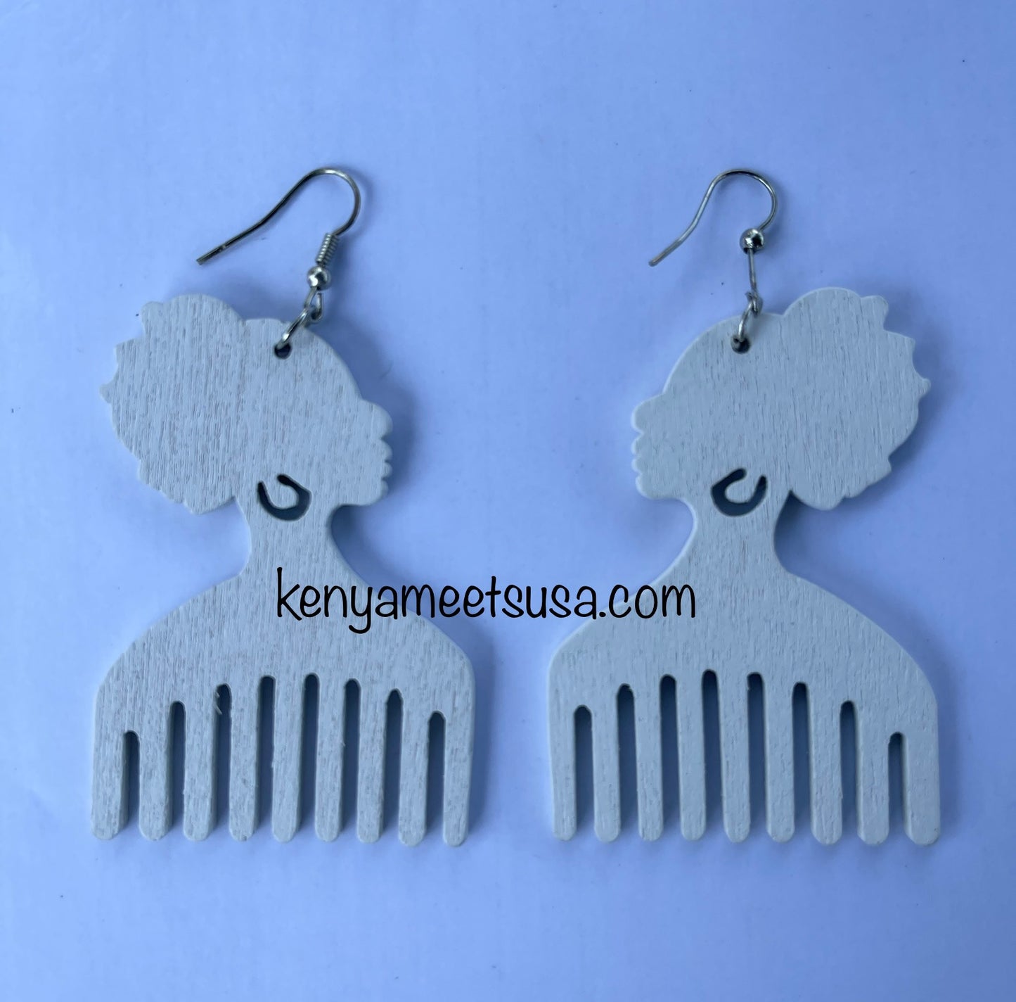 Wooden Afro Comb Drop Earrings