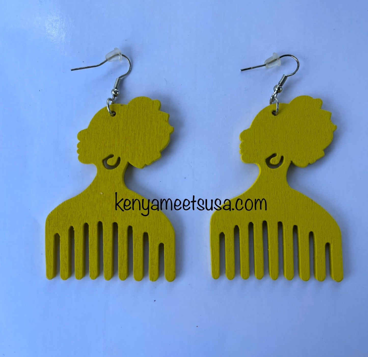 Wooden Afro Comb Drop Earrings