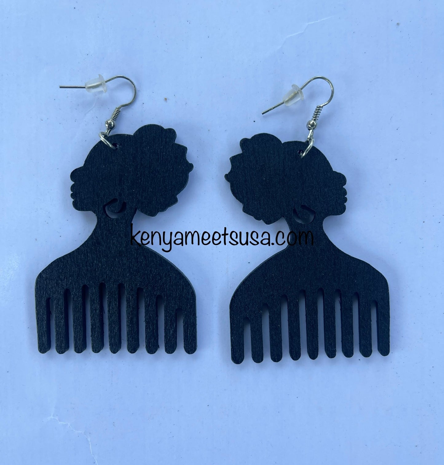 Wooden Afro Comb Drop Earrings