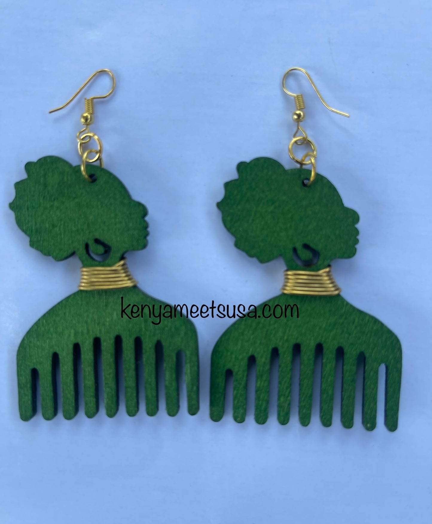 Wooden Afro Comb Drop Earrings