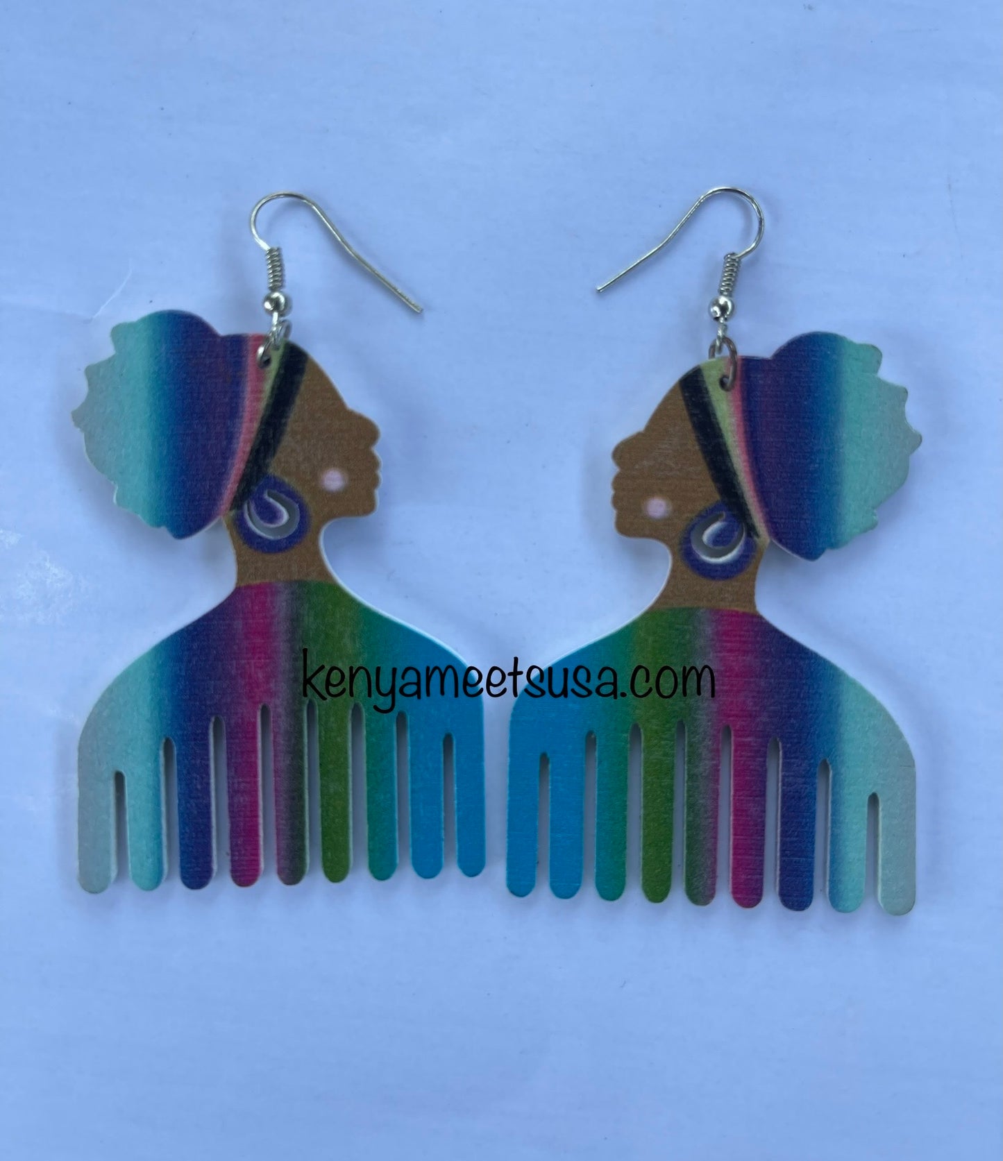 Wooden Afro Comb Drop Earrings
