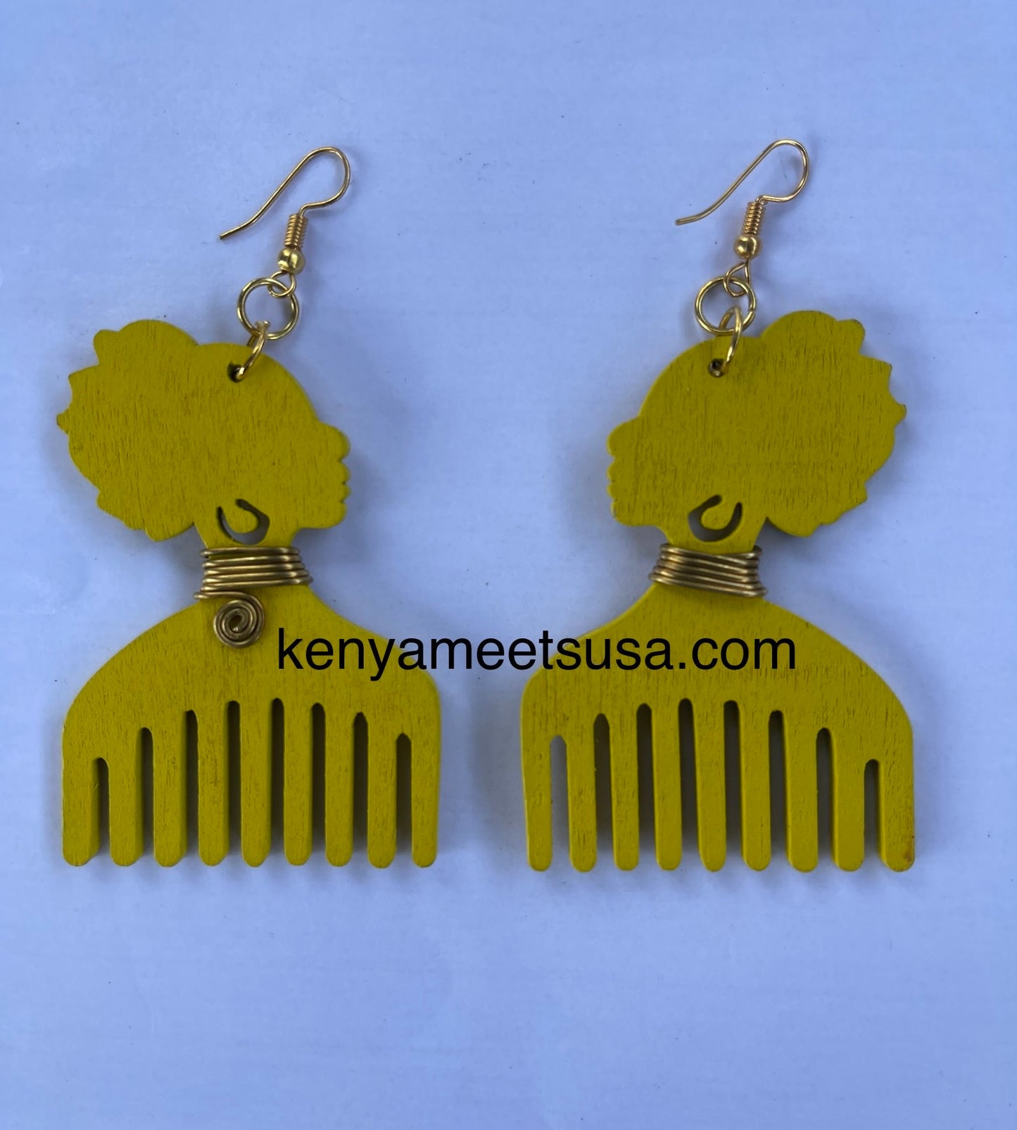 Wooden Afro Comb Drop Earrings