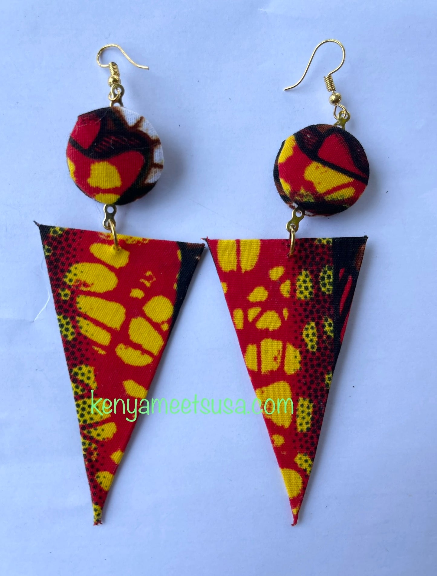 Handmade Fabric Button & Triangle Dangle Earrings