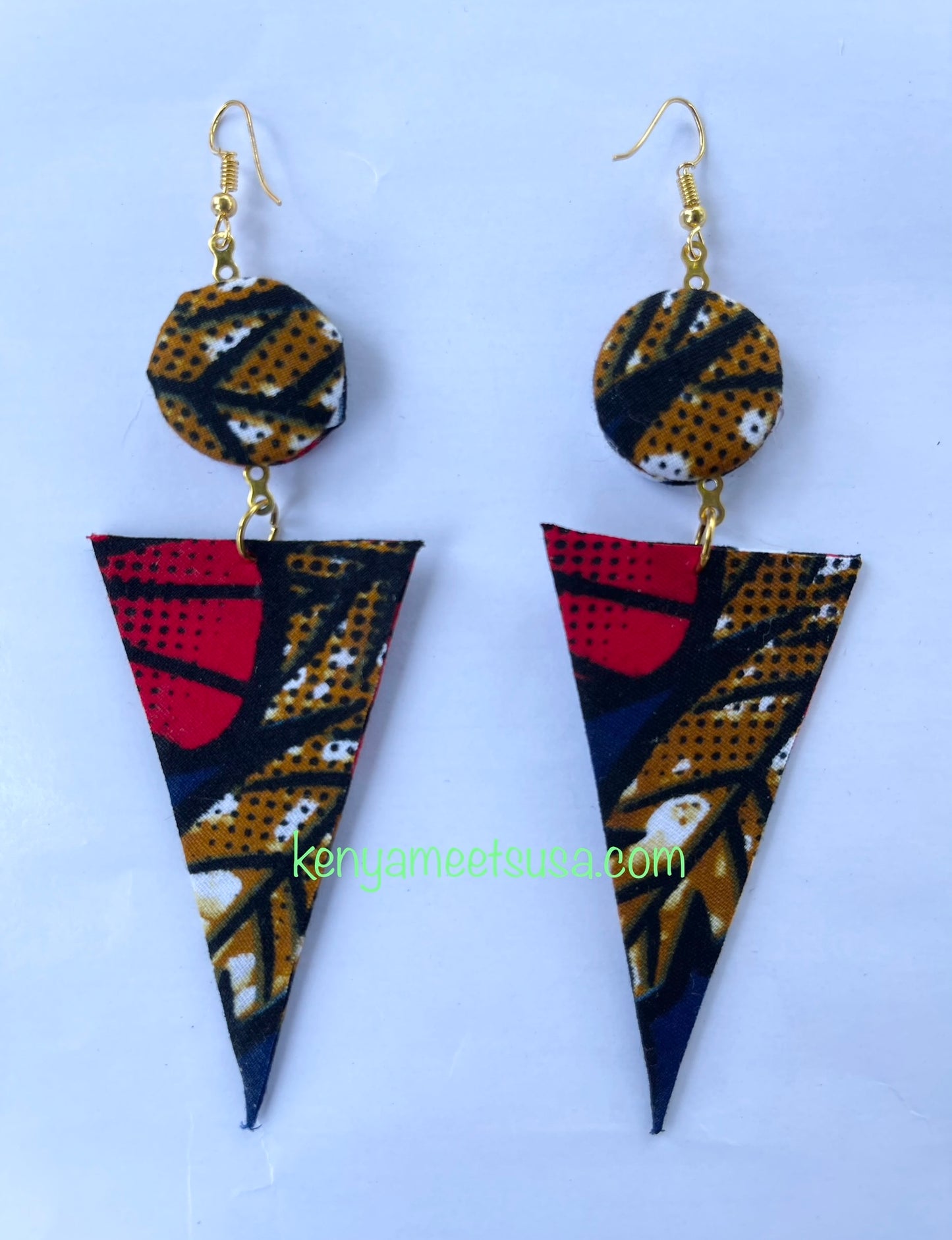 Handmade Fabric Button & Triangle Dangle Earrings