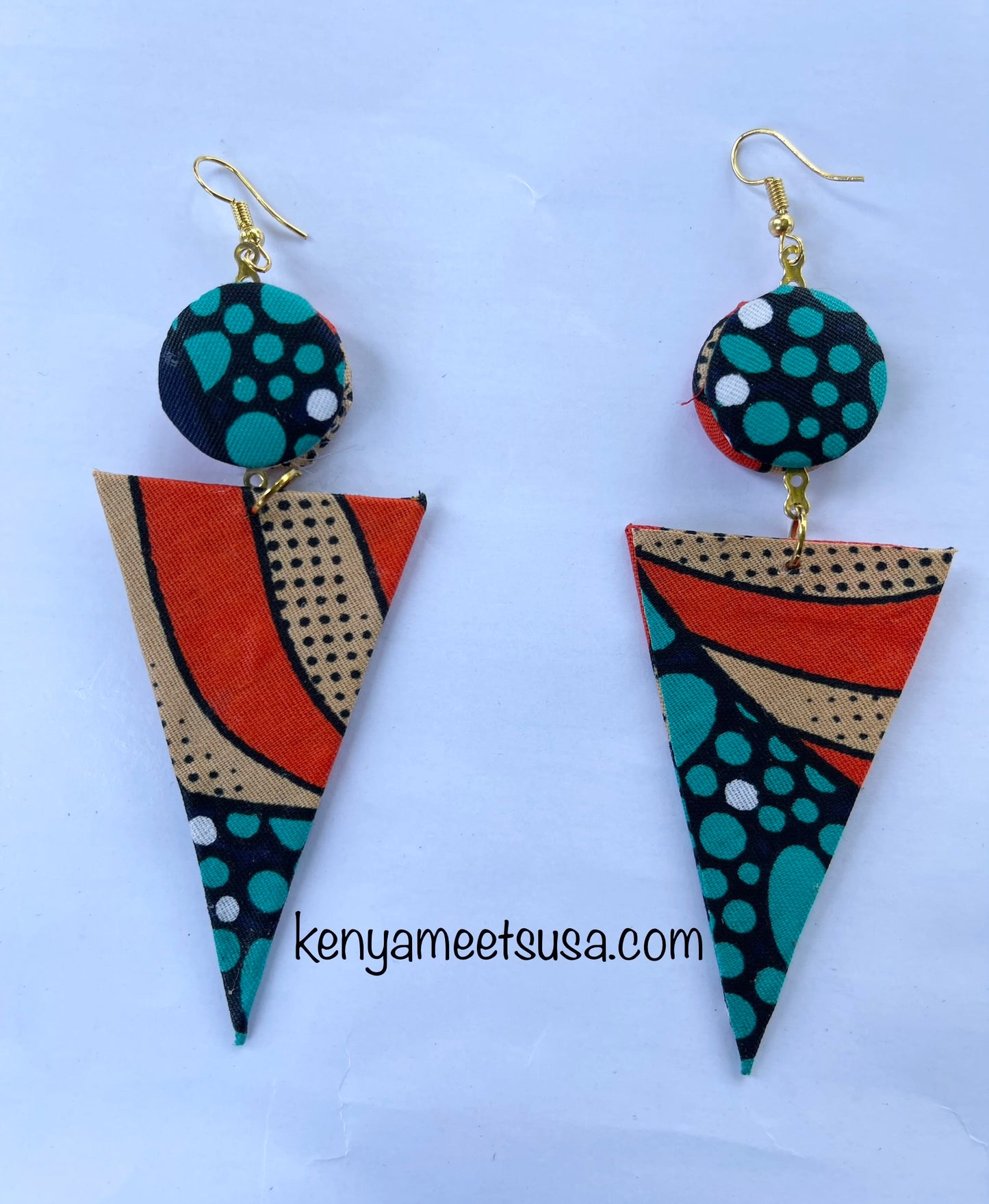 Handmade Fabric Button & Triangle Dangle Earrings