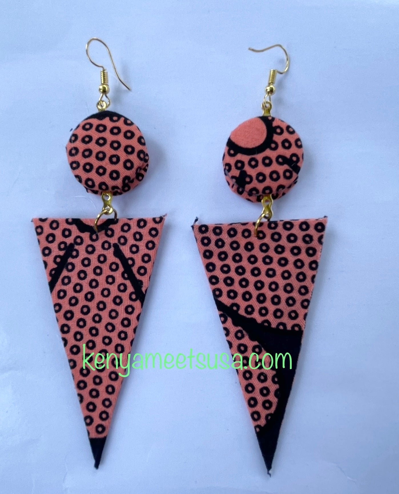 Handmade Fabric Button & Triangle Dangle Earrings