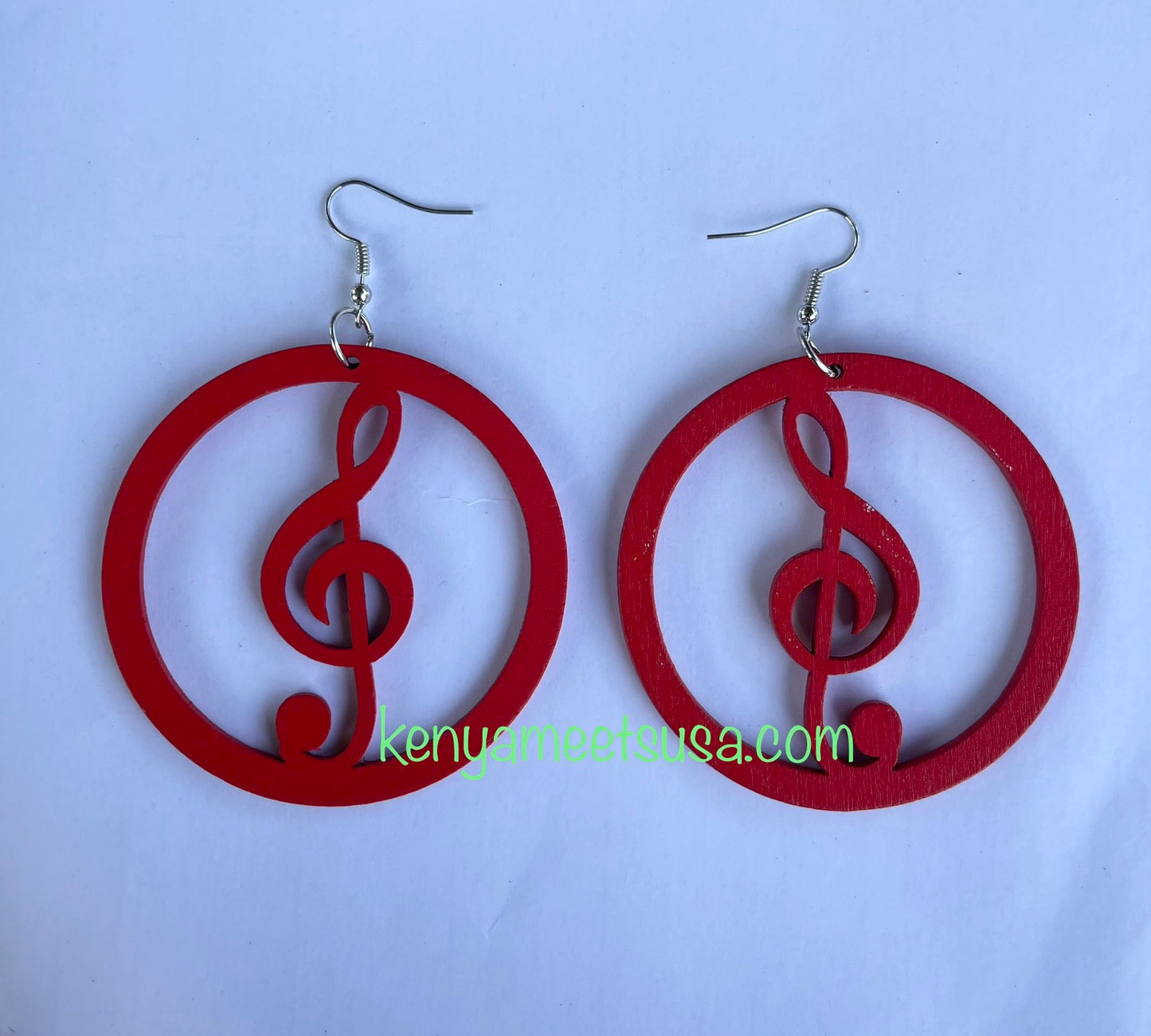 Round Wooden Treble Clef Earrings