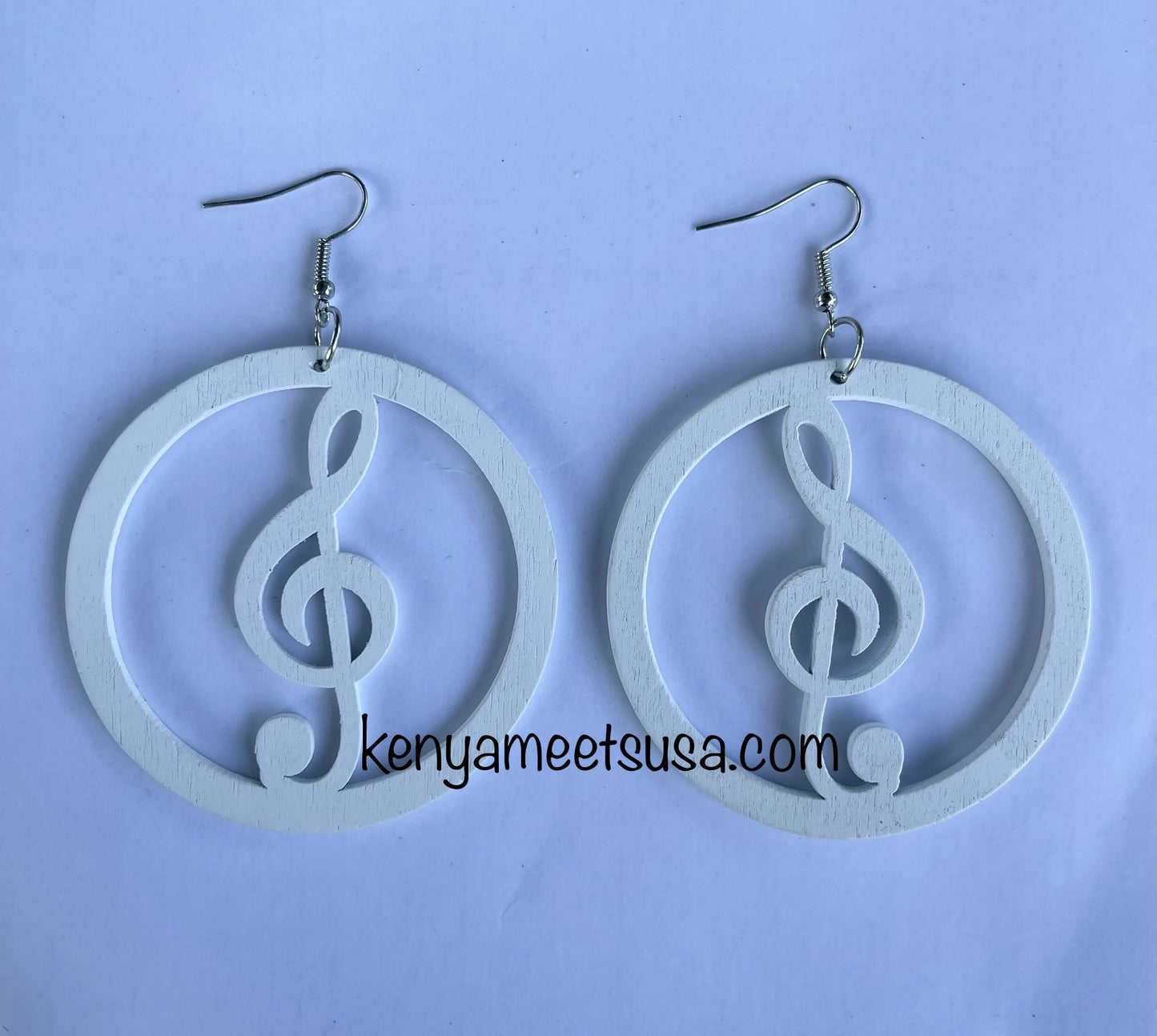 Round Wooden Treble Clef Earrings