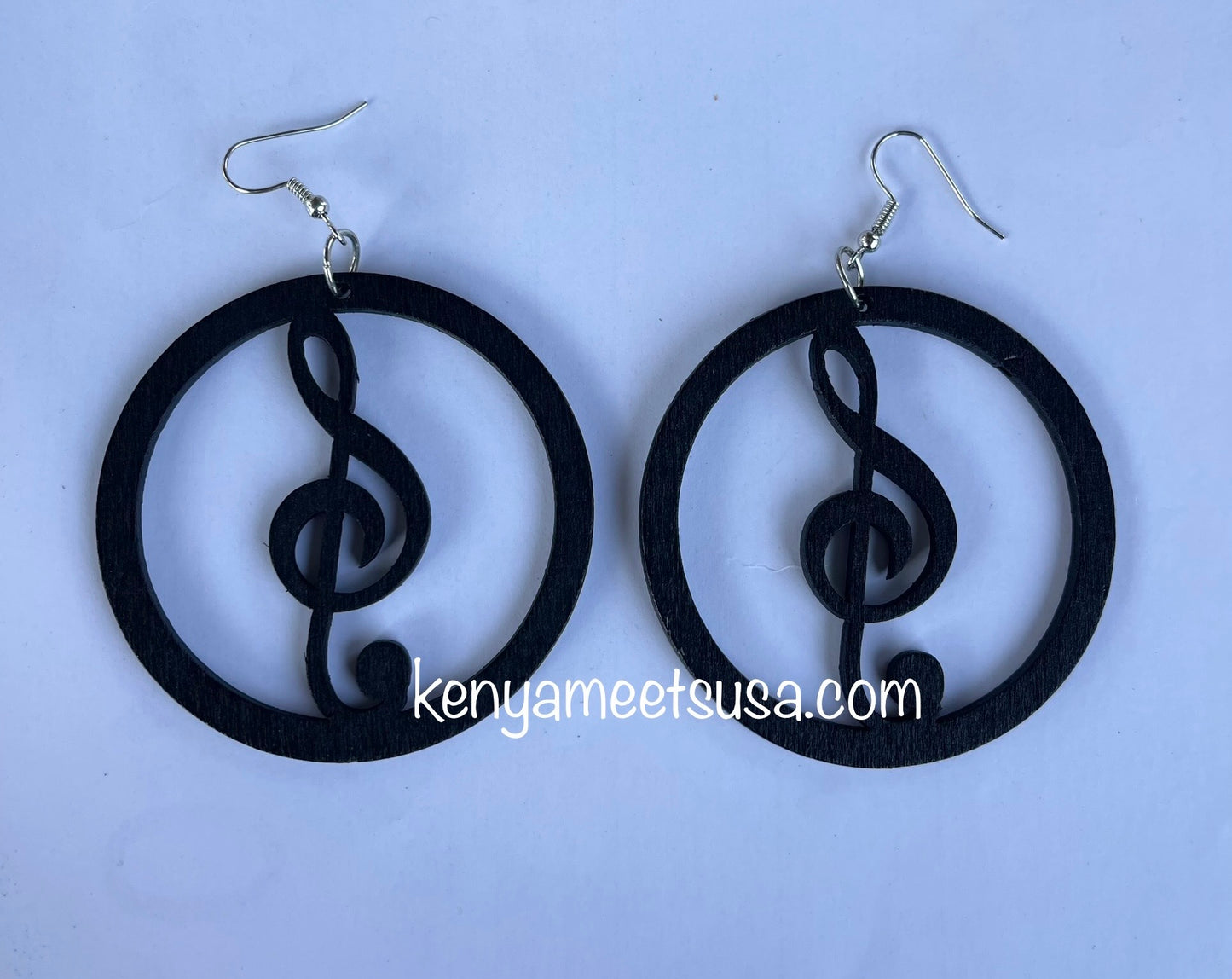 Round Wooden Treble Clef Earrings