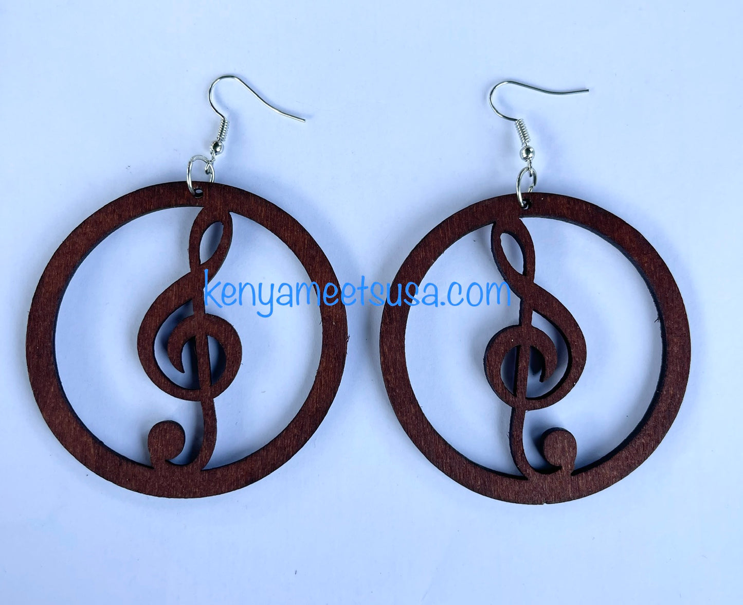 Round Wooden Treble Clef Earrings