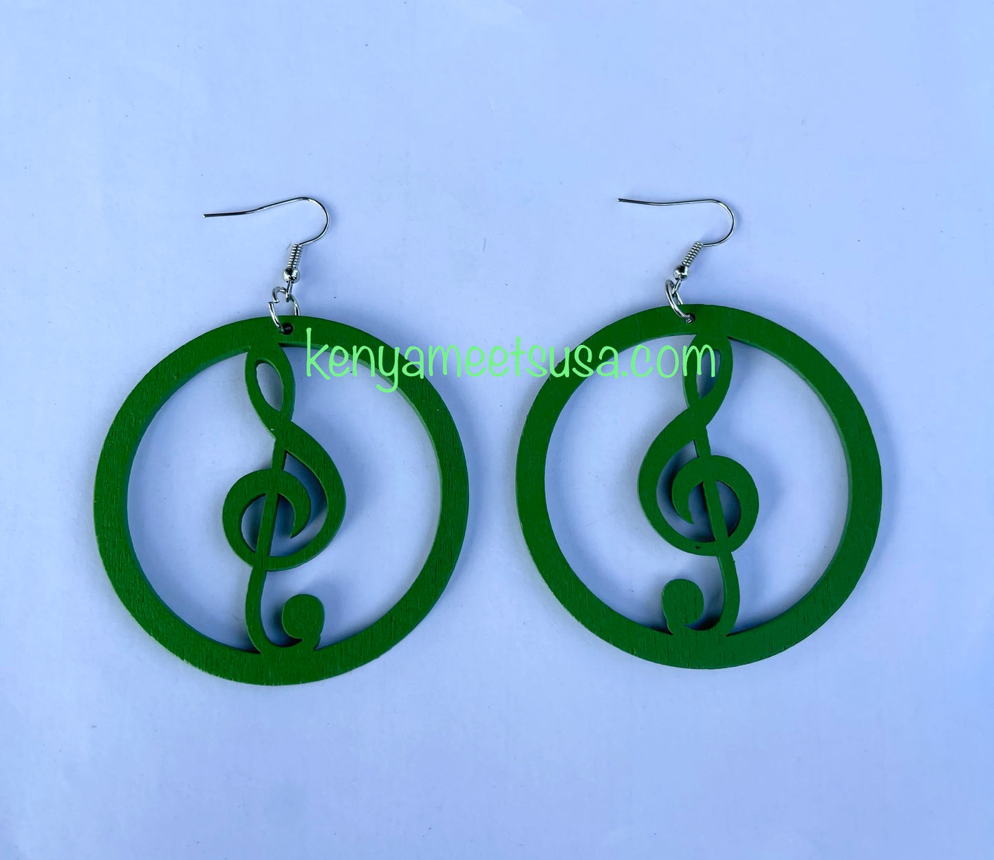 Round Wooden Treble Clef Earrings
