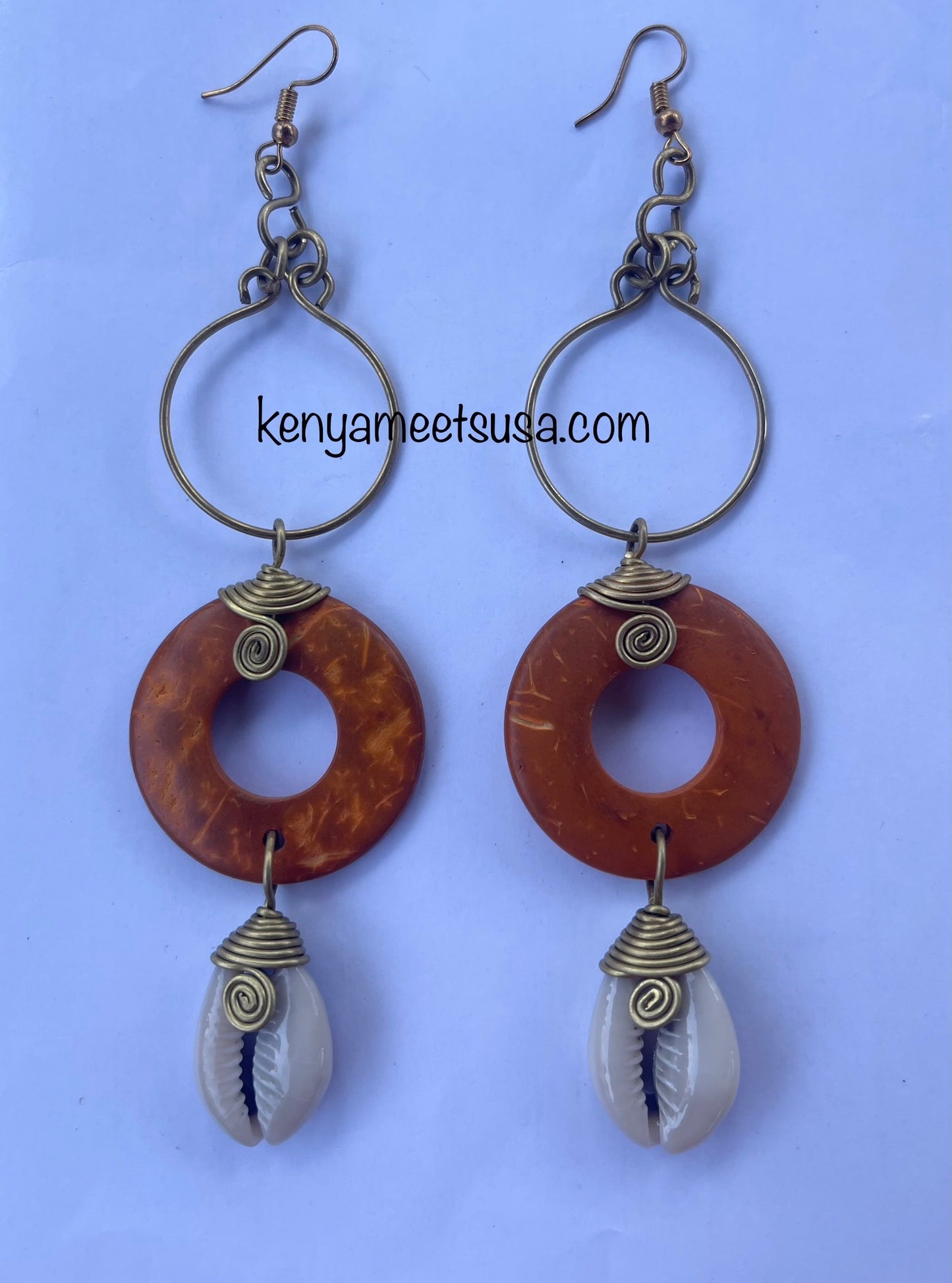 Coconut and Cowrie Shell Cascade Earrings