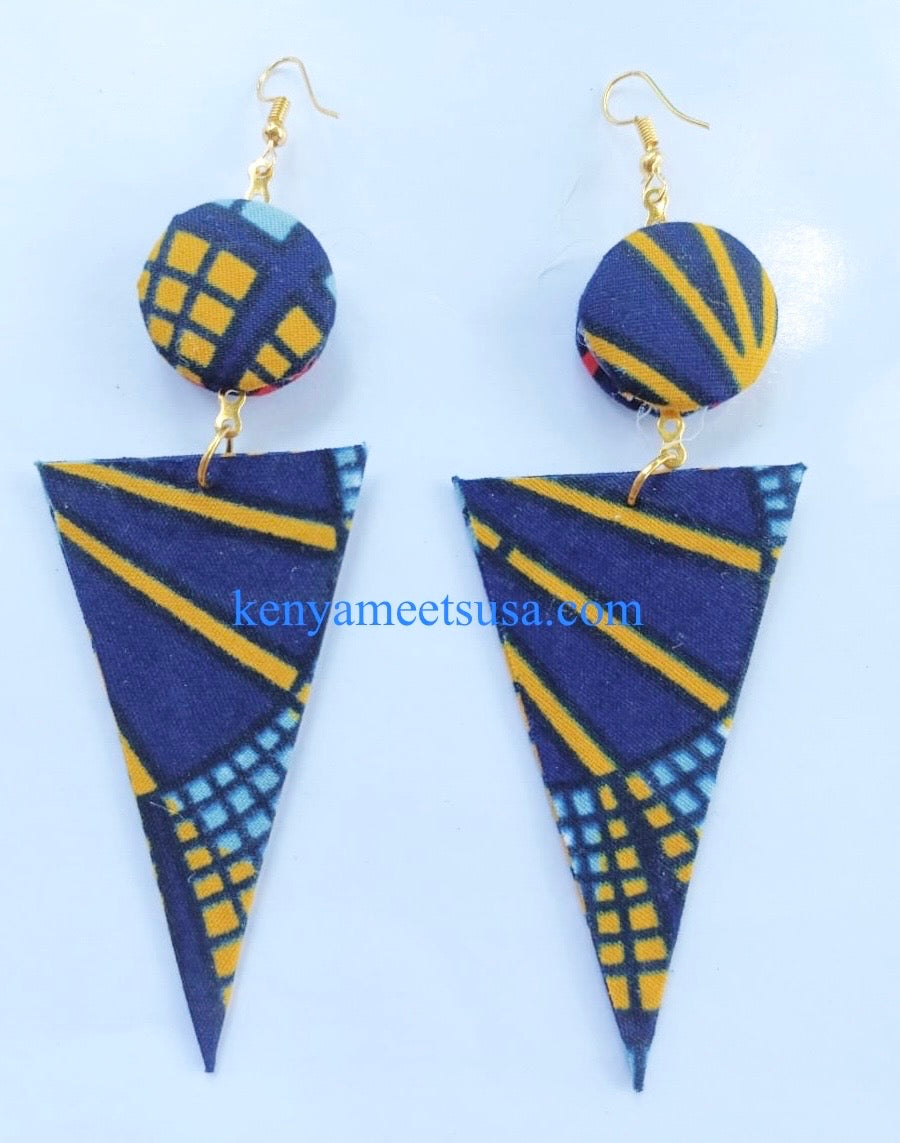 Handmade Fabric Button & Triangle Dangle Earrings