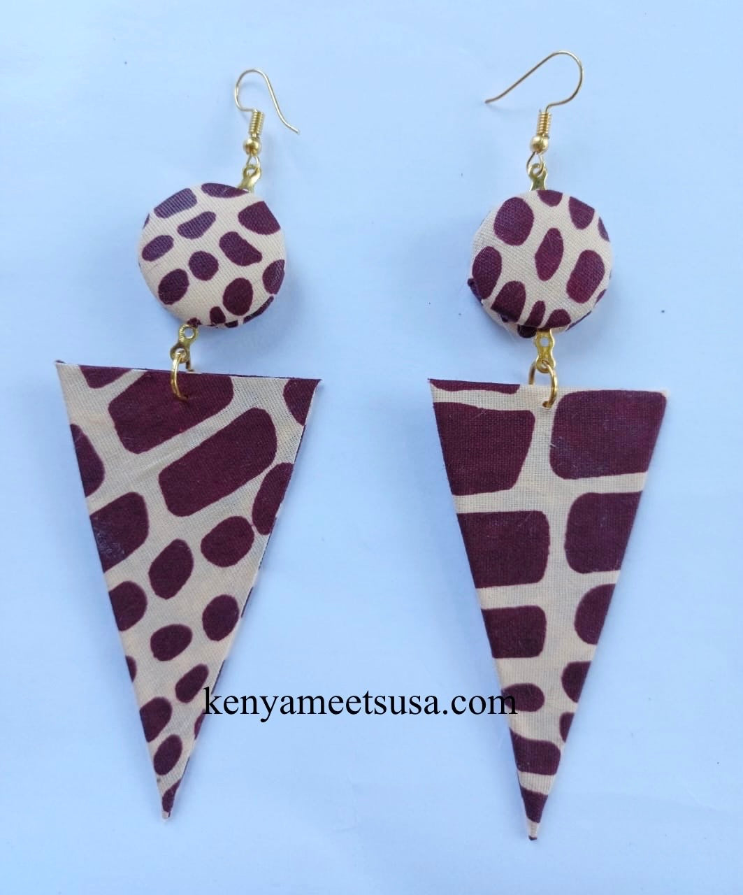 Handmade Fabric Button & Triangle Dangle Earrings