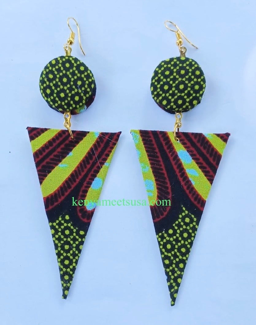 Handmade Fabric Button & Triangle Dangle Earrings