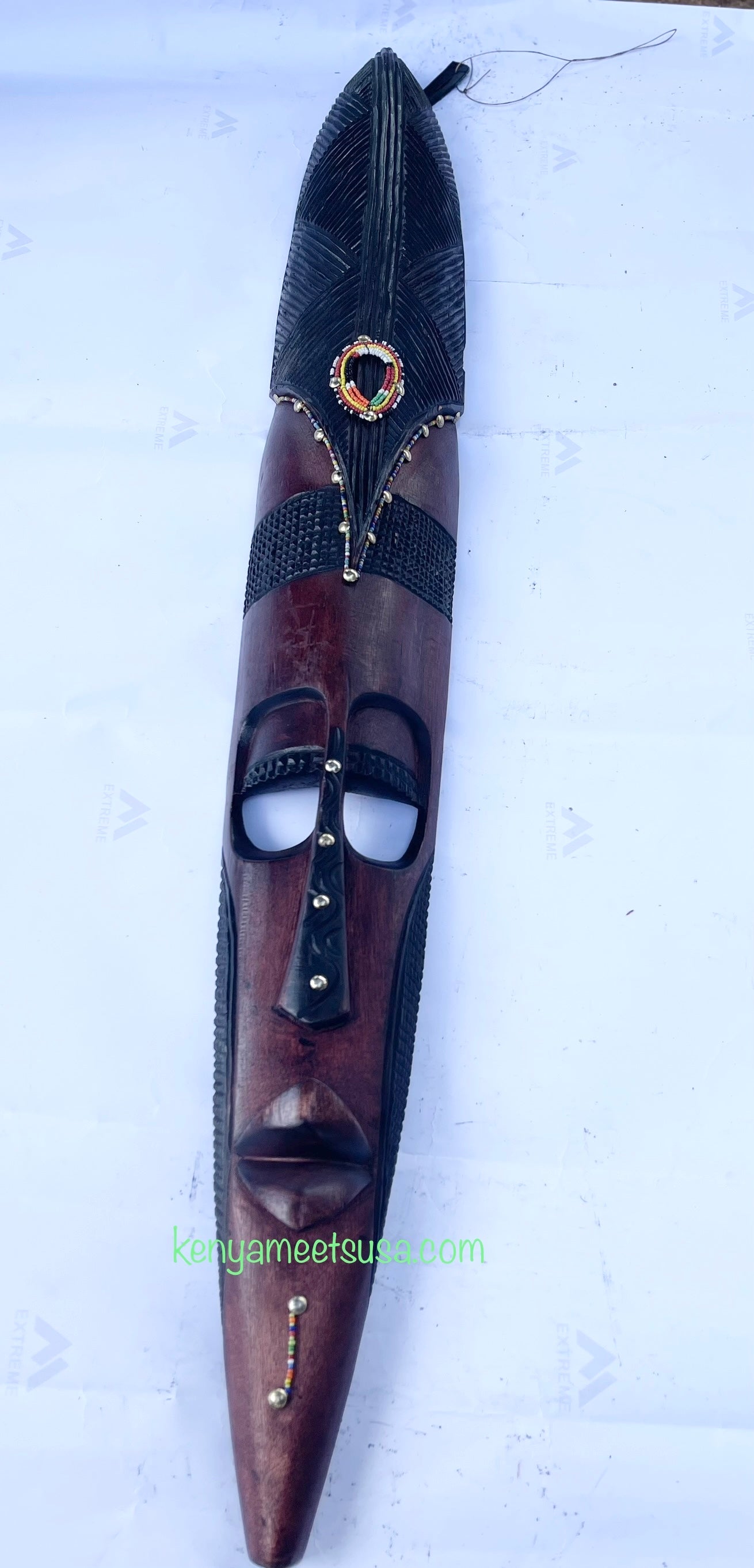 Beaded Tribal Mask in Natural Brown Jacaranda Wood