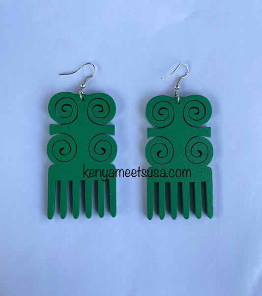 Wooden Swirl Comb Earrings