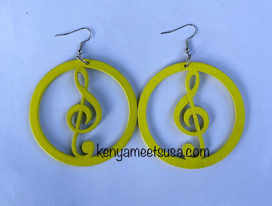 Round Wooden Treble Clef Earrings