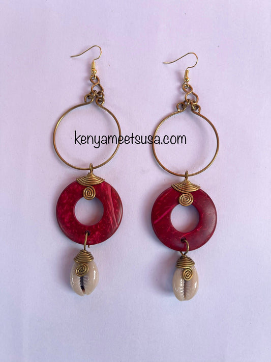 Coconut and Cowrie Shell Cascade Earrings