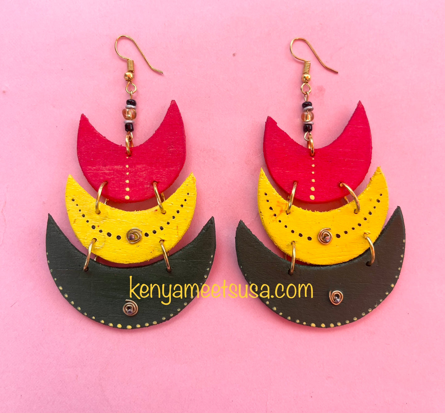 Crescent Trio Wooden Dangle Earrings